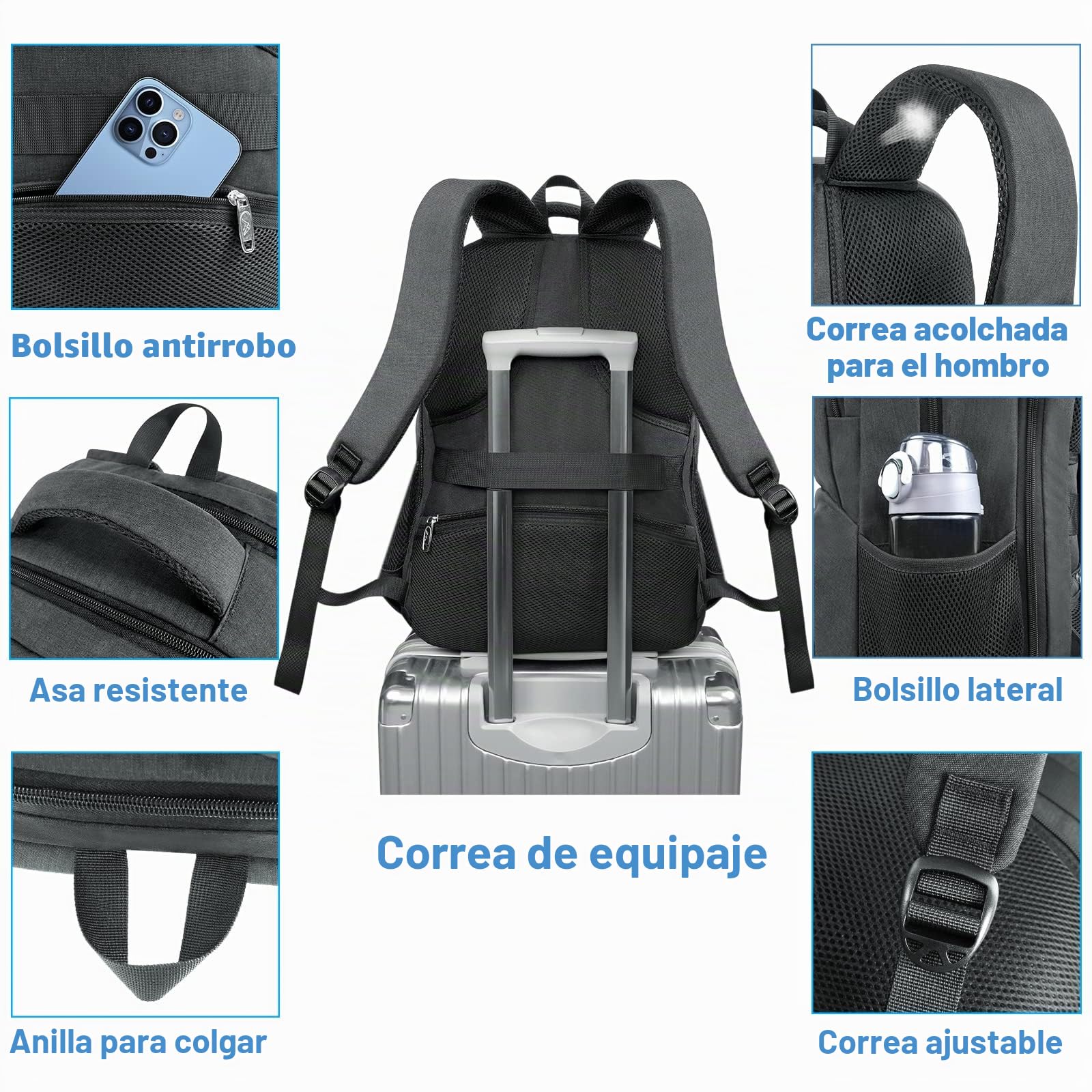 MATEIN Mochila Portatil 17 Pulgadas con Compartimento Termico para Almuerzo, Mochila Hombre Trabajo Impermeable, TSA Lunch Backpack Bolsillo Antirrobo para Oficina, Picnic y Viaje, Negro