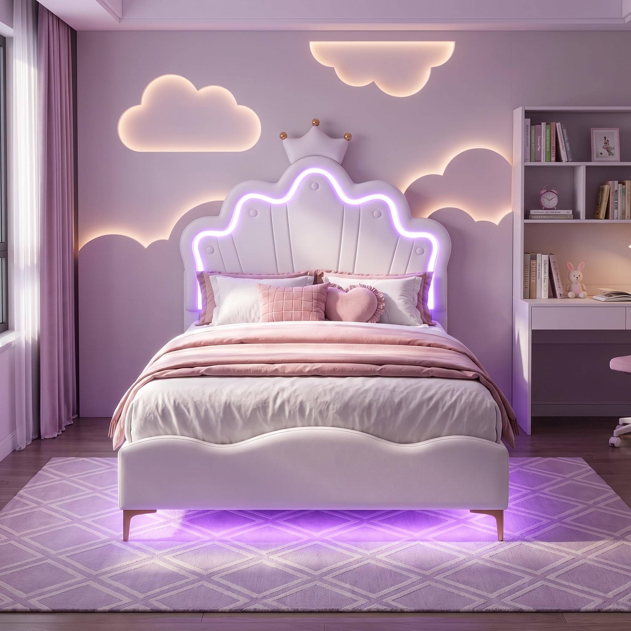 Veyrixan 3ft Single Princess Girl Bed Frame with Adjustable Headboard,White