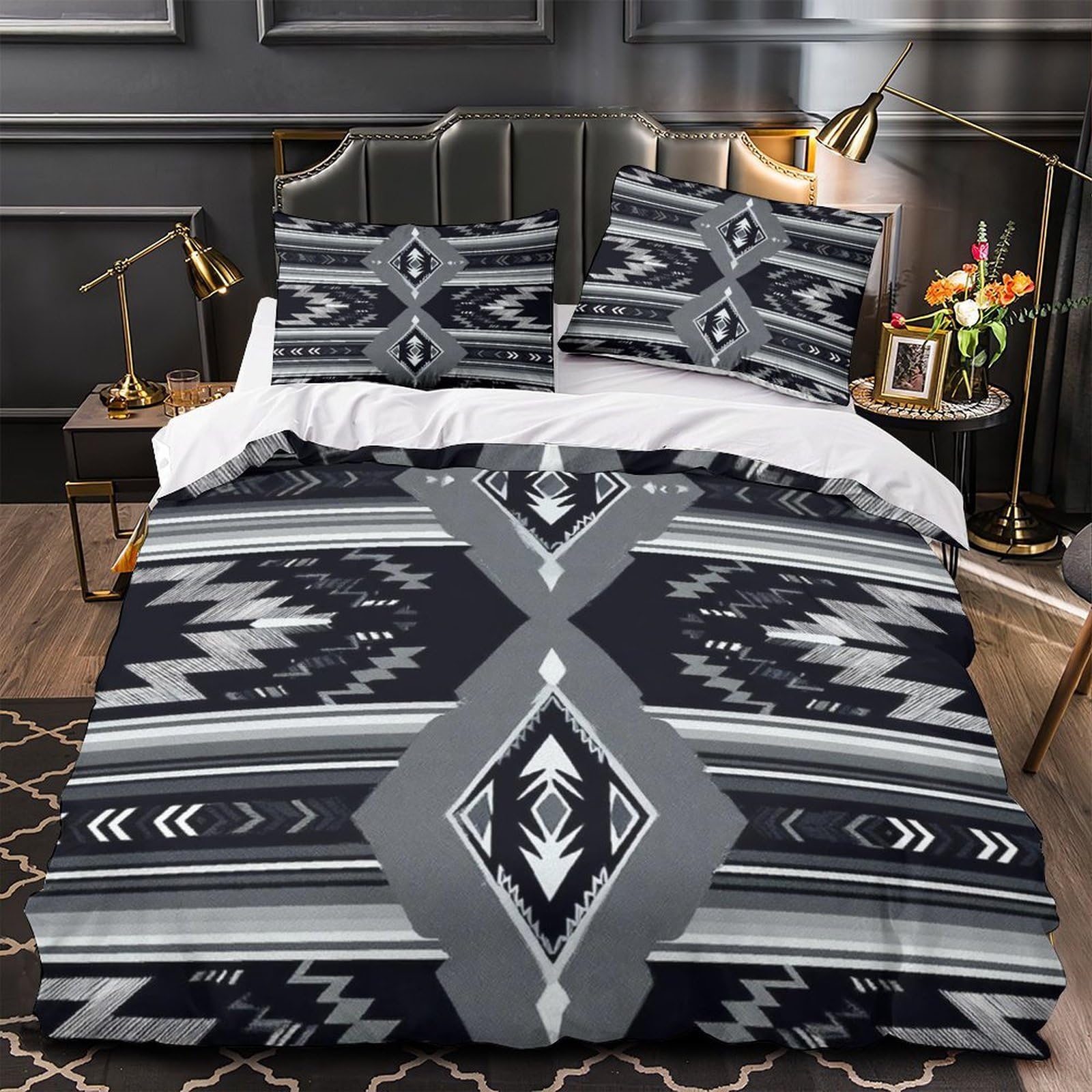 Drap de couette microfibre à motif 3D style natif pour un lit de couple douillet