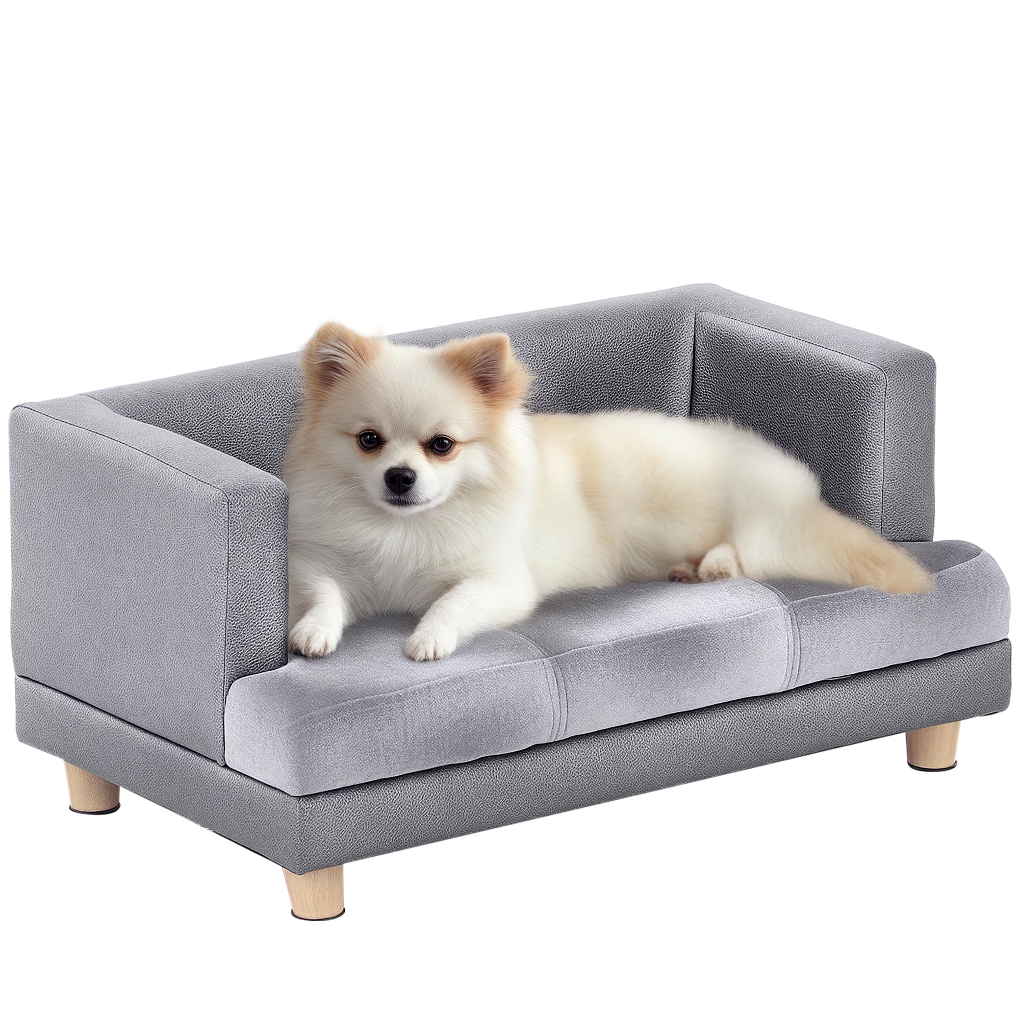 PawHut Sofa dla zwierząt domowych łóżko dla psa kanapa drewniana rama pluszowa poszewka piankowa poduszka szczeniak kotek salon dla małego psa kota 68 x 41 x 32 cm
