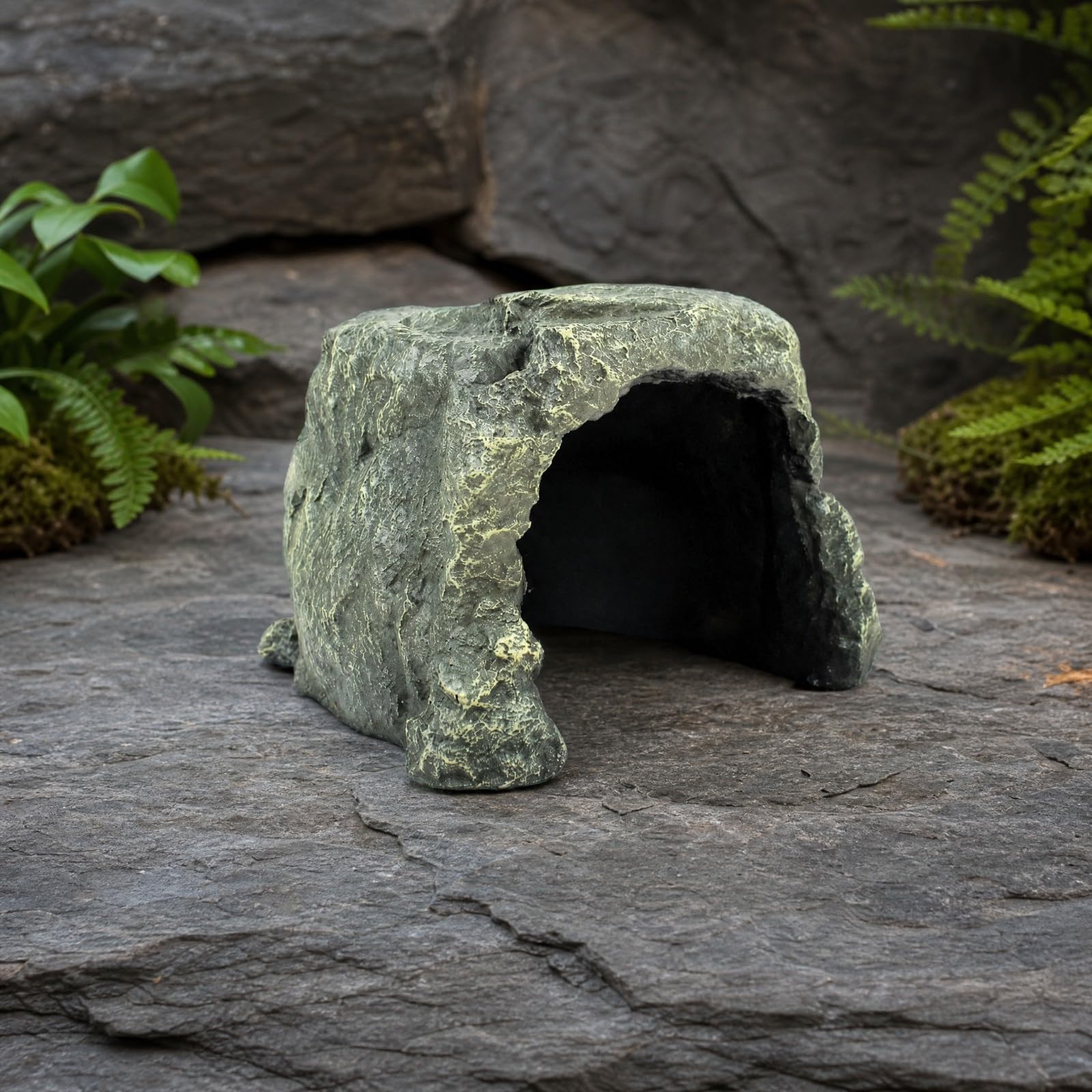 Qianly Grotta Decorativa con Base Stabile Basso Profilo Grotta di Roccia Simulata Facile da Posizionare per Terrario