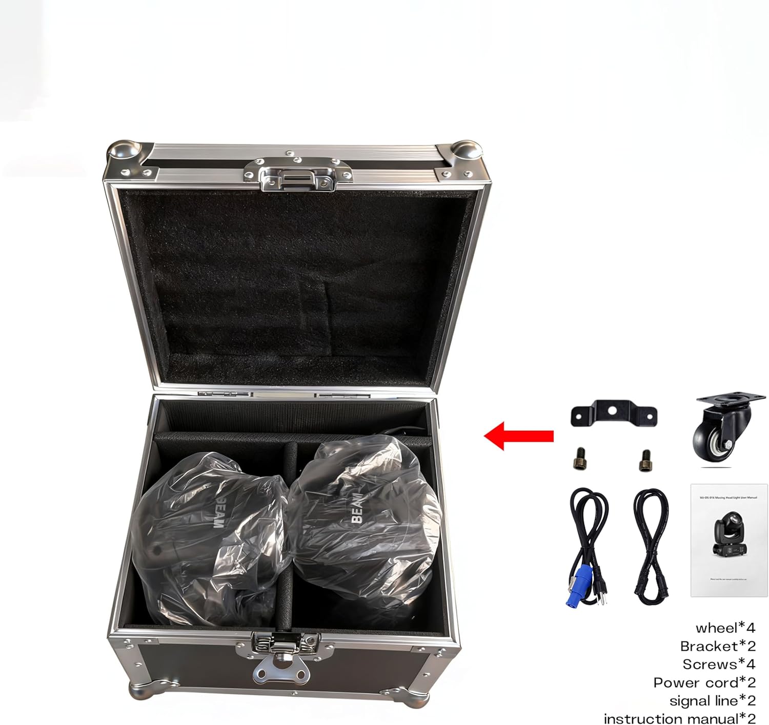 MINGJIE 120W Moving Head DJ Lights, 18-Facet Prism Stage Lighting with 8 Gobos & 8 Colors, DMX512 Sound Activated LED Beam Spot for Wedding, Bar, Party, KTV, Stage Show (Flight case + 2 Lights)