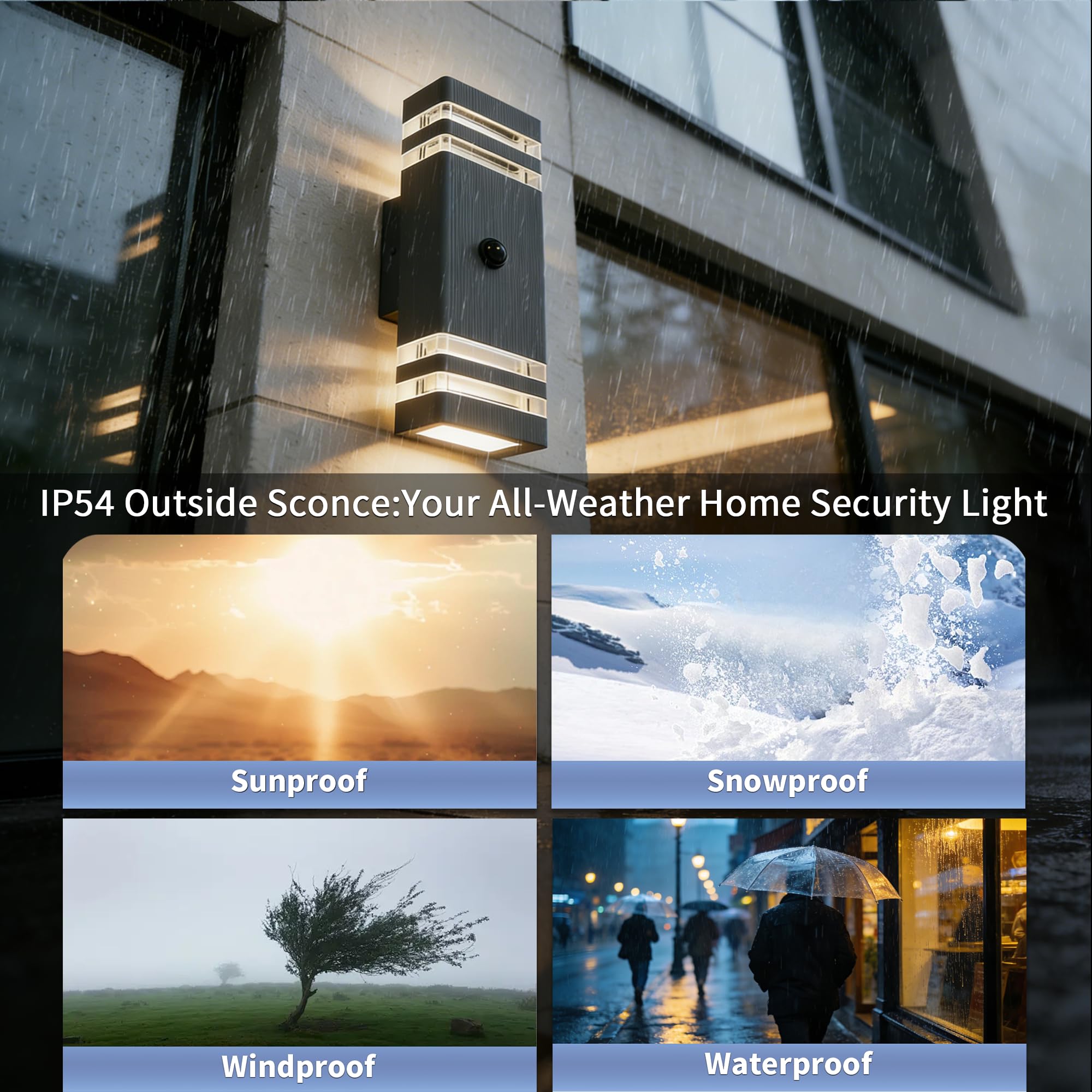 PIR Außenlampe mit Bewegungsmelder Up and Down GU10 230V | IP54 Wasserdichte Wandleuchte Aussen mit 4×5W GU10 Glühbirne(3000 K),LED Aluminium Aussenleuchten Hauswand,Anthrazit 2 Stück