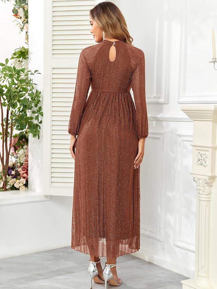 AISWI Maternity Sparkly Dress Halter Neck A Line Long-Sleeve Raglan Pregnancy Dresses Semi Formal Baby Shower Photoshoot, Rust Orange, Small at Amazon Women's Clothing store