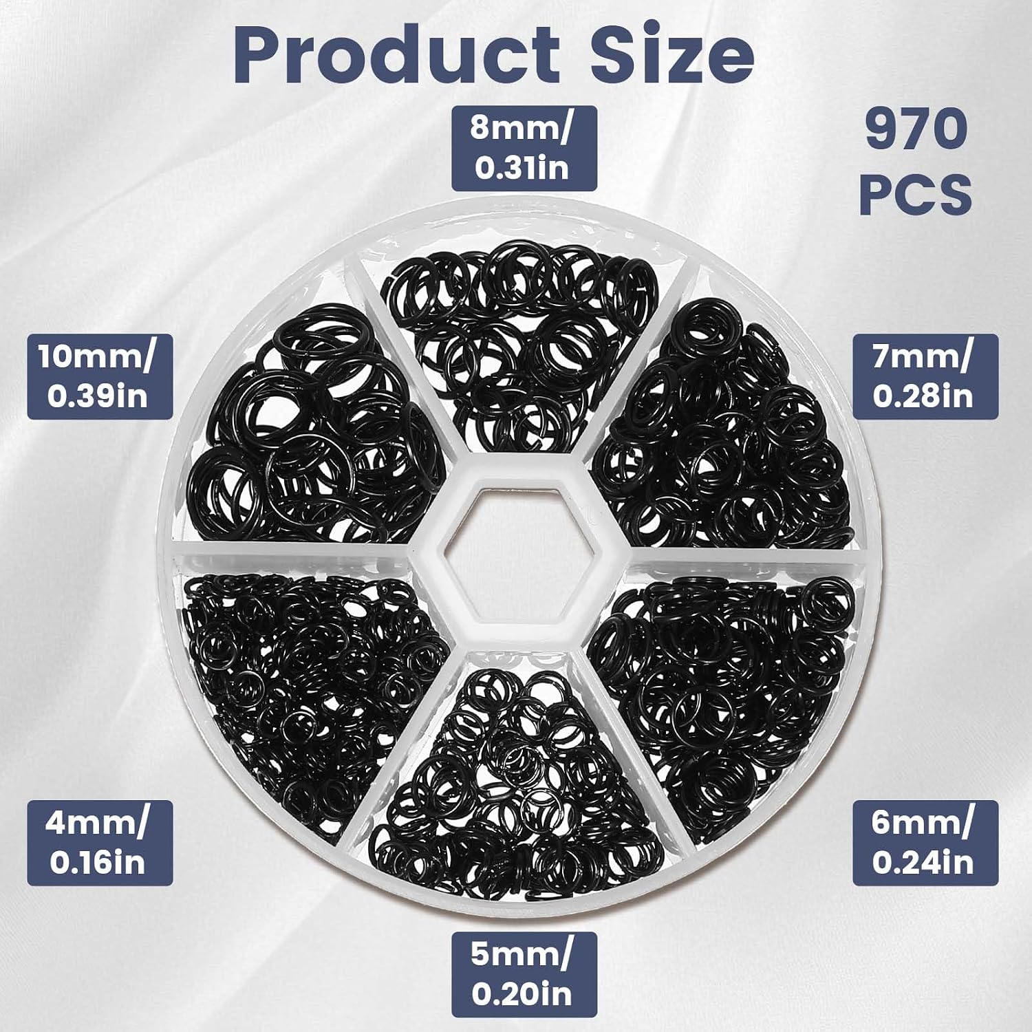 Bewudy 970Pcs Black Open Jump Rings, O Ring Connectors Jump Ring for Jewelry Making Chainmail Rings for Bracelet Earrings Necklace (4/5/6/7/8/10mm)