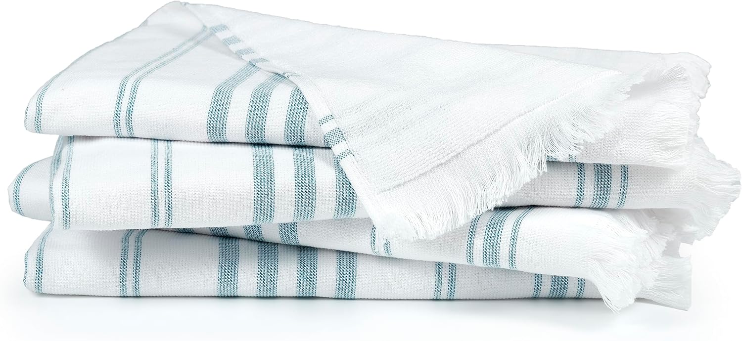 Ample Decor Bathroom Turkish Hand Towels for Kitchen Set of 4 100% Cotton Soft Boho Hand Towels Pre-Washed Hammam Towels - Mint Green - 16 X 28 Inch
