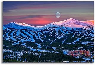Breckenridge Colorado Sunrise Picture Wall Art Canvas, Ski Resort Photography, Moon over Breckenridge