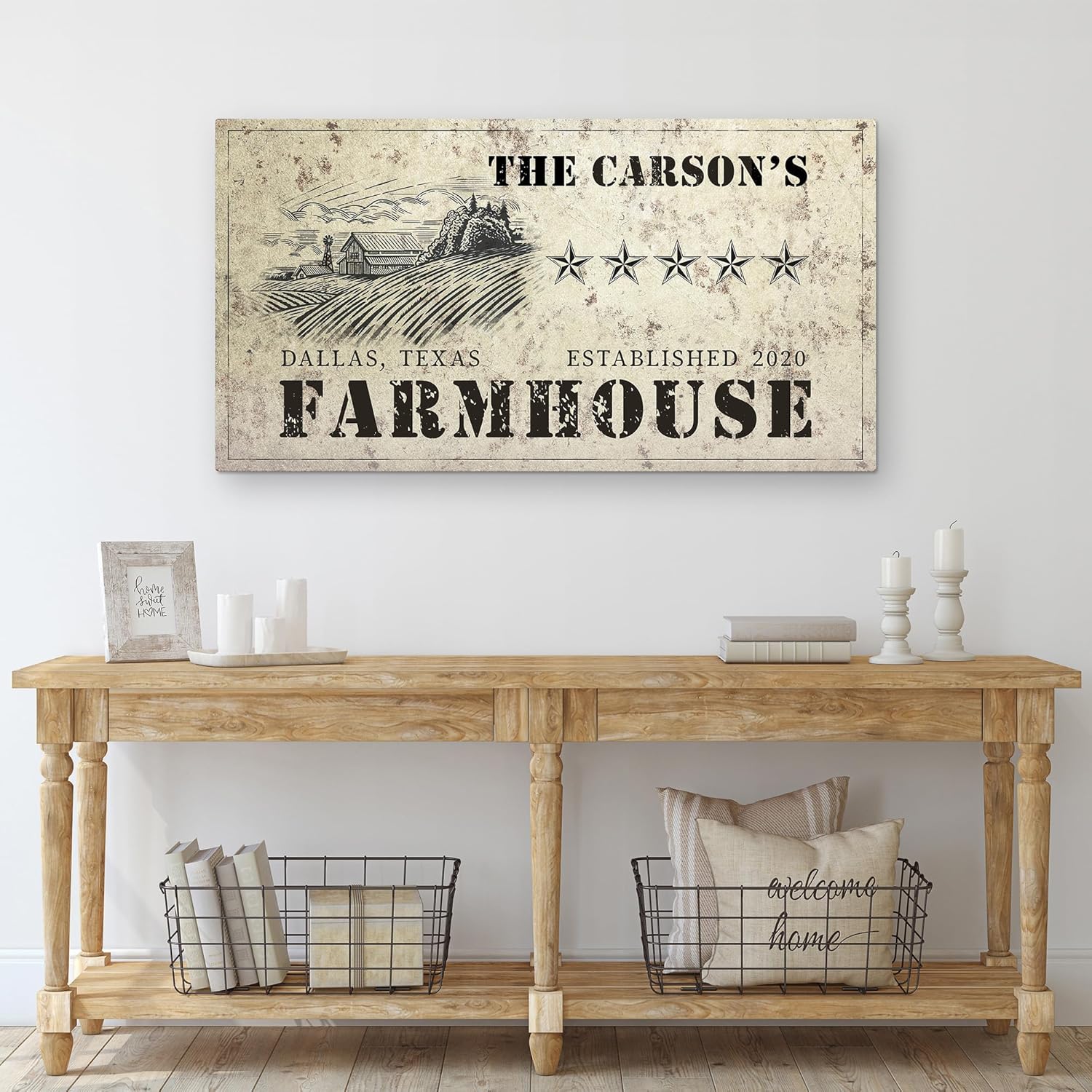 Custom Farmhouse Sign - Rustic Farmhouse Sign, Large Dining Room Wall Decor Lakehouse Sign, Farmhouse Vintage Decor, Western Style Horizontal Wall Art Ready to Hang (Farmhouse Sign - Old Paper