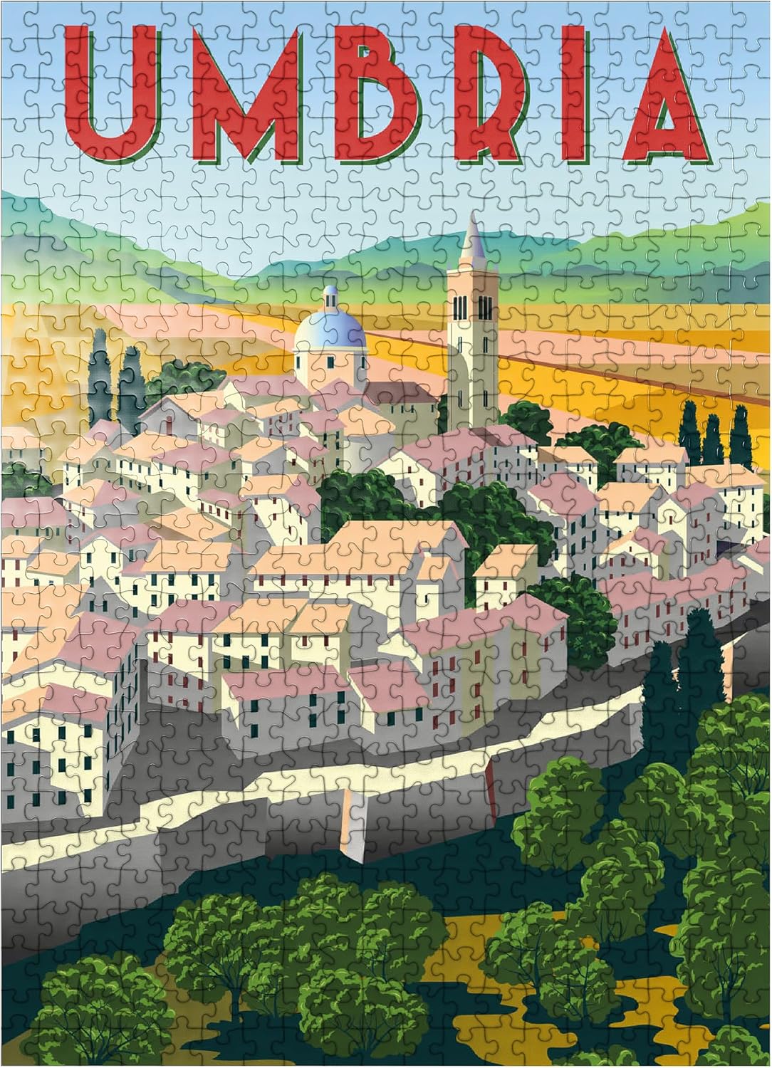 MyPuzzle Umbria Italy Art Deco Style Vintage Poster Illustration - Premium 500 Piece Jigsaw Puzzle for Adults