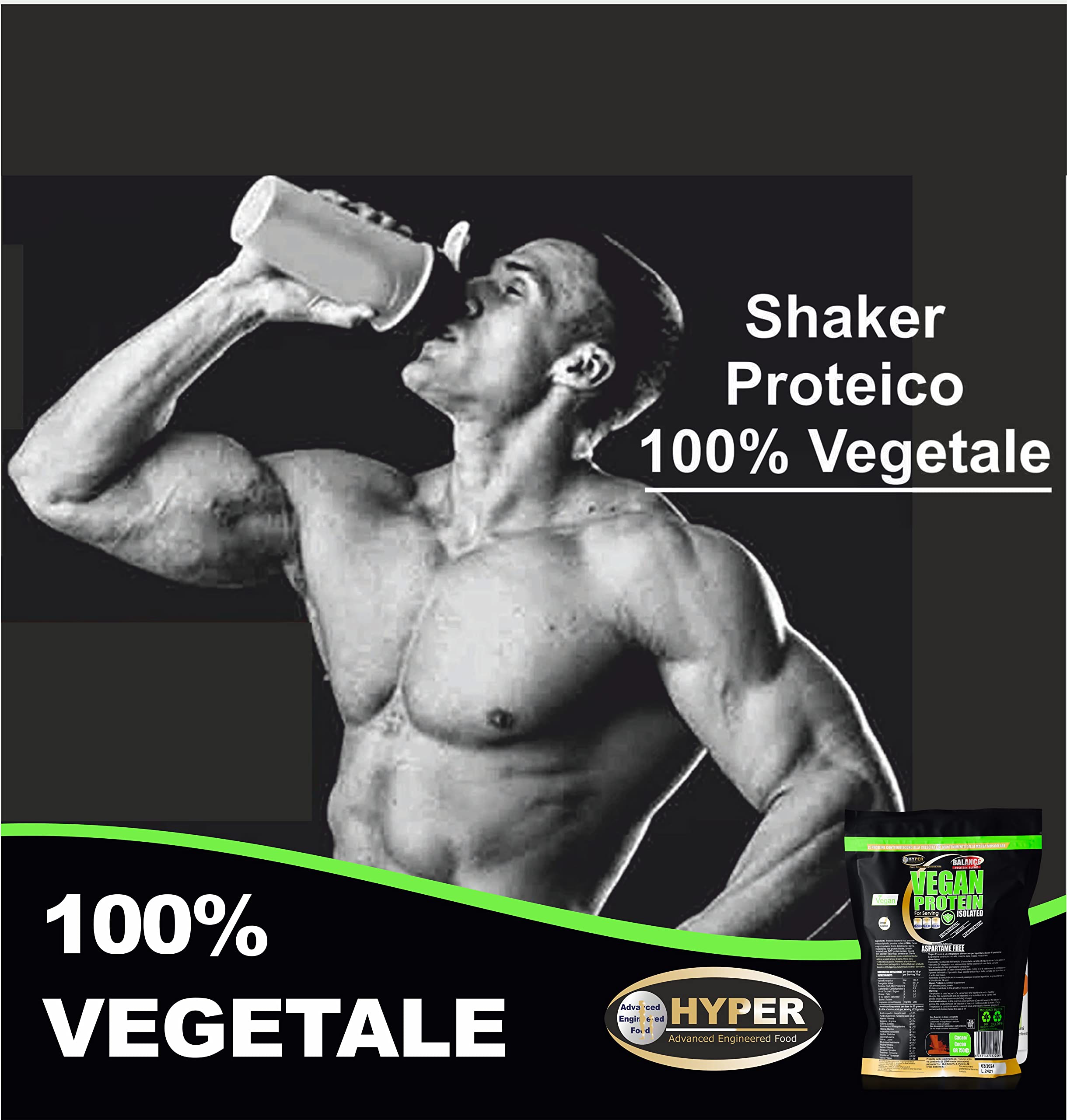 Hyper Vegan Protein Proteine Vegane da Fonti Vegetali (Proteine Isolate Soia Riso Pisello) Rilascio Graduale (gr 750 cacao)