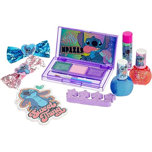 Miniatura 9 de Bolsa de hombro rellena de maquillaje Disney Stitch incluye brillo de labios, esmalte de uñas, lazo para el cabello y mucho más. Para niñas, ideal