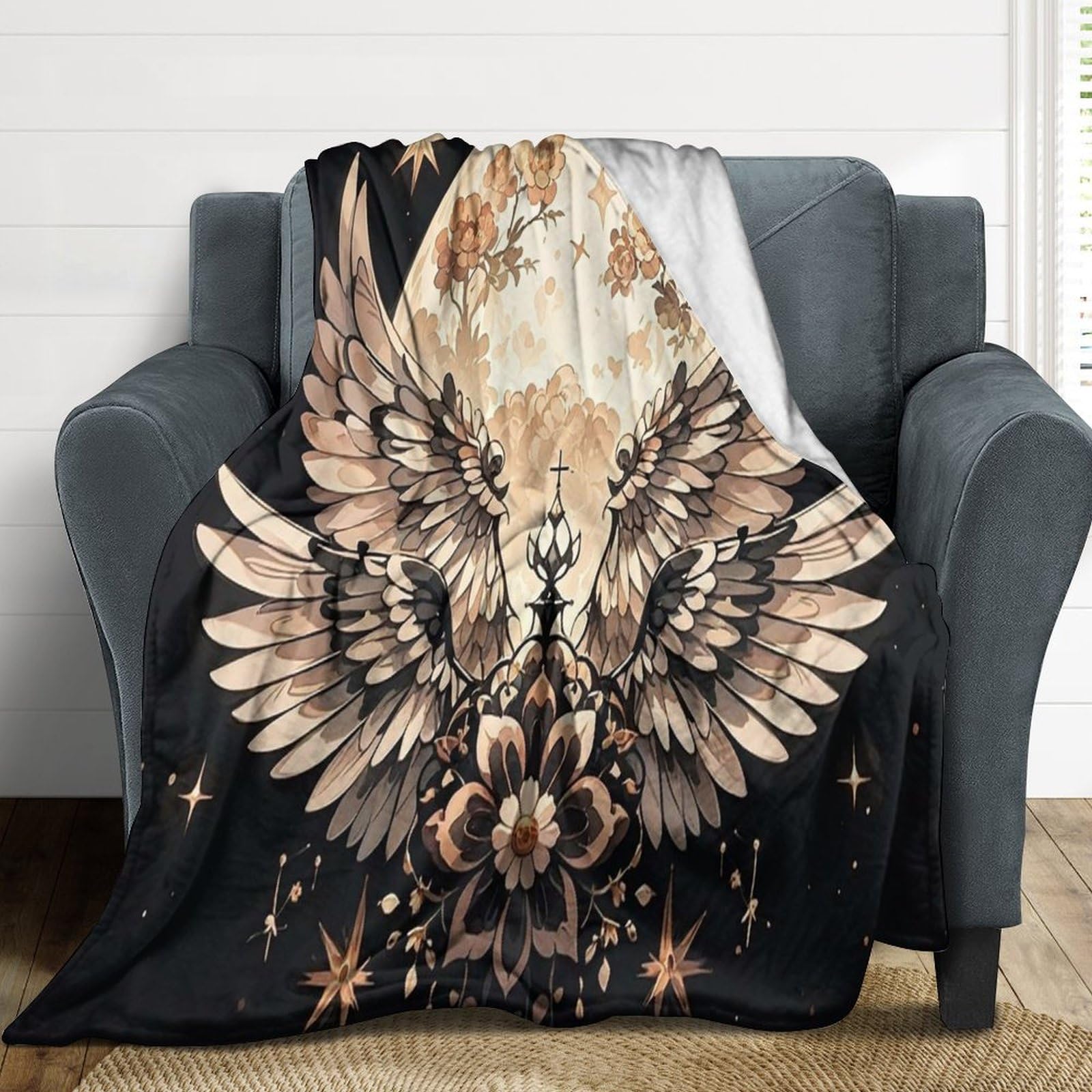 Couverture en flanelle haut de gamme, grand plaid lit lune et fleurs