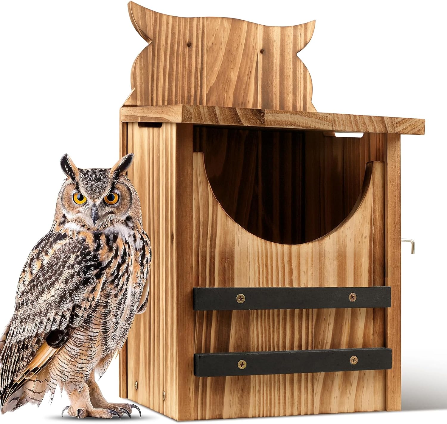 Owl House for Outdoors, Cedar Owl Nesting Box, Durable Carbonized Wood Shelter for Squirrels and Wildlife, Ideal Garden Décor