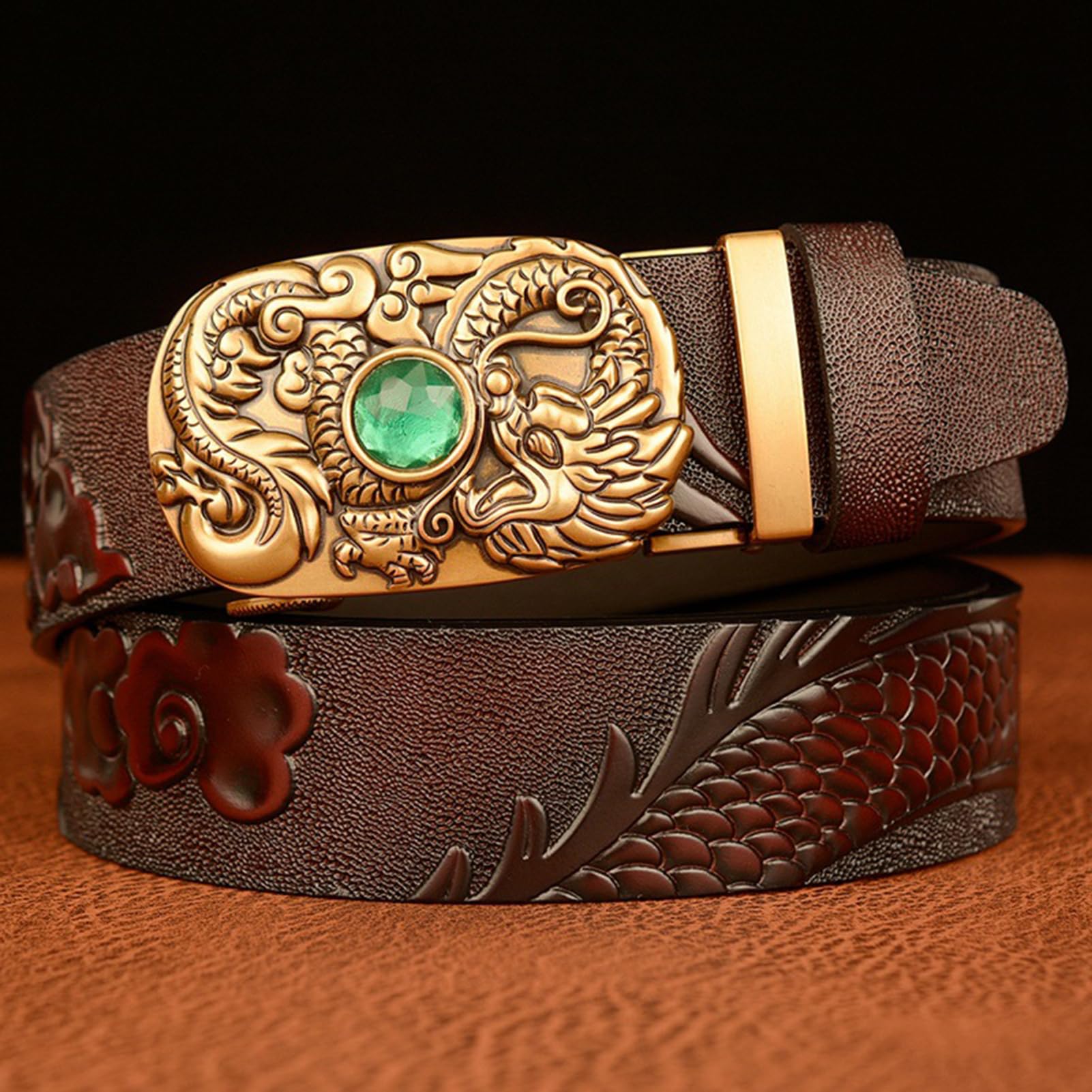 Ceinture Automatique En Cuir For Homme, Sans Trous, Gaufré Avec Fermeture Sculptée, Idéale For Les Tenues Habillées