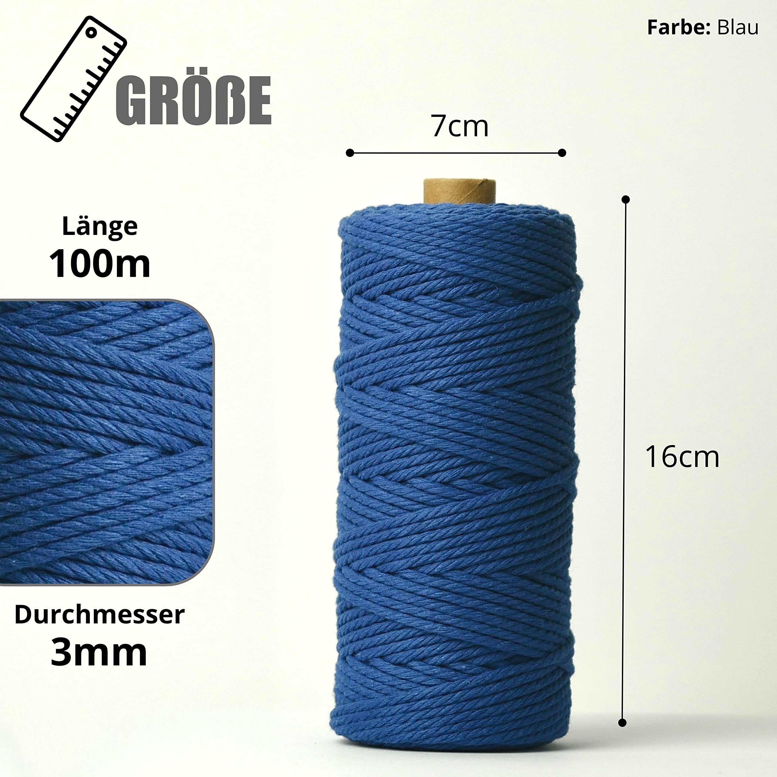 Makramee Garn Aus Baumwolle – 5 Mm, 100 M, Marineblau, 100 % Natur, Für DIY & Handarbeit