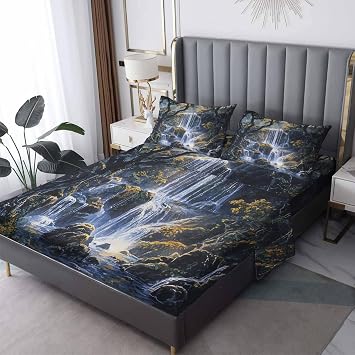 Waterfall Sheet Set for Bedroom Decor, Rainforest Landscape Sheets King Size Bed, Forest Nature Bedding 4 Piece, Soft Microfiber, Deep Pocket Bedding Sheets & Pillowcases