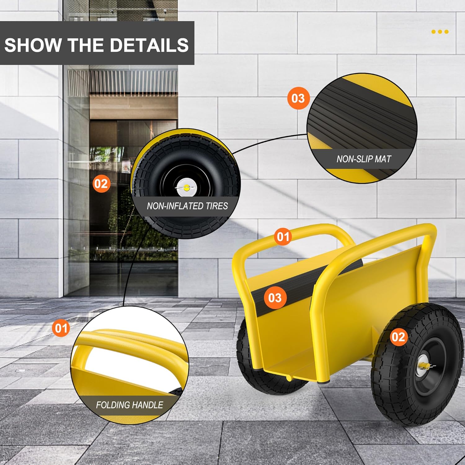 Heavy Duty Moving Dolly with Handle - Yellow, 2 × 10" Solid Rubber Tires Wheels 1000LBS Load Capacity for Panel, Slab, Plywood, Door, Granite, Drywall Material Handling and More