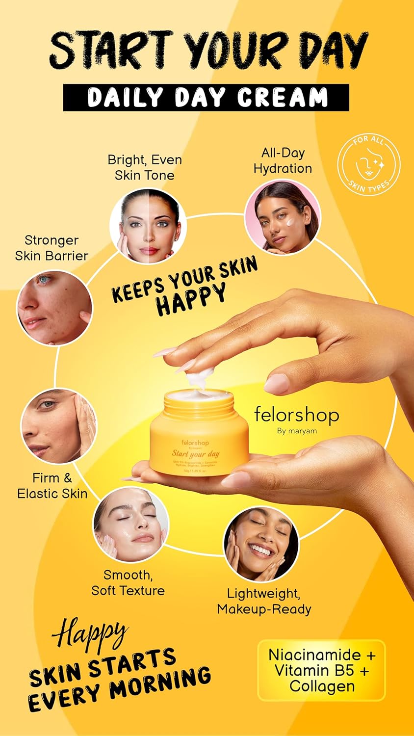 Start Your Day Brightening Day Cream with 5% Niacinamide & Ceramide, Lightweight Daily Face Cream for Dull Skin, 1.69 fl oz