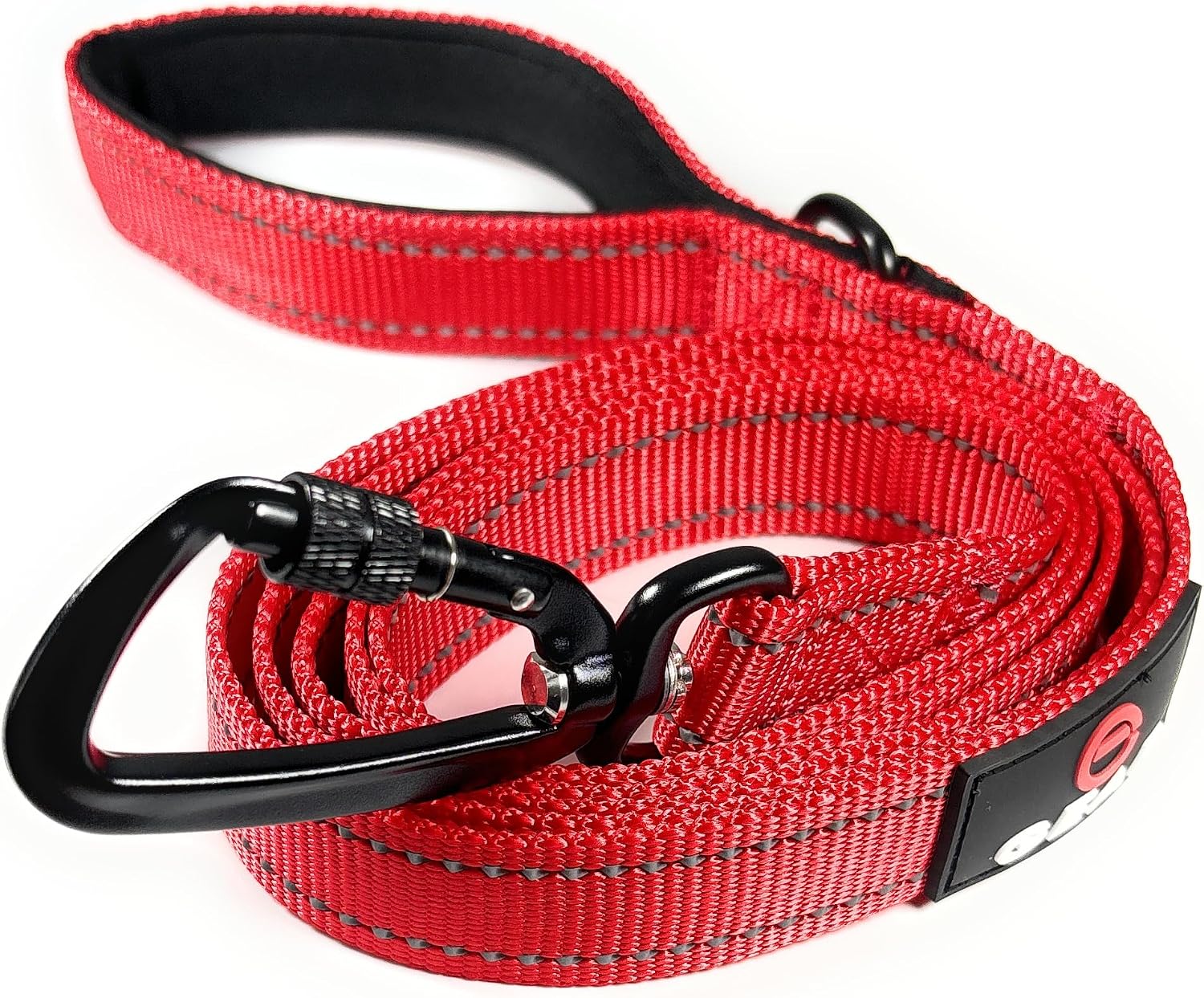 Heavy-Duty Dog Leash with Locking Carabiner – Reflective Nylon Lead with Padded Handle or Dual Traffic Handles – Perfect for Walking, Training, and Hiking Large, Medium, and Small Dogs (Red, 6')