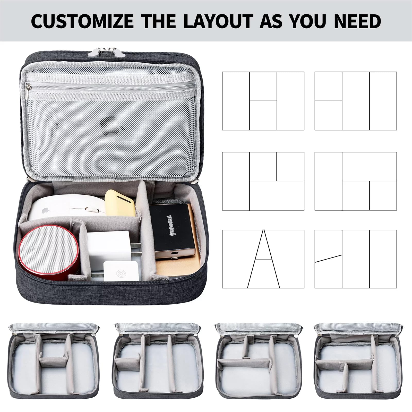 UCRAVO Custodia impermeabile per accessori elettronici a triplo strato, organizer universale per cavi, custodia organizer da viaggio con manico, borsa per il trasporto elettronico per cavo, Flash