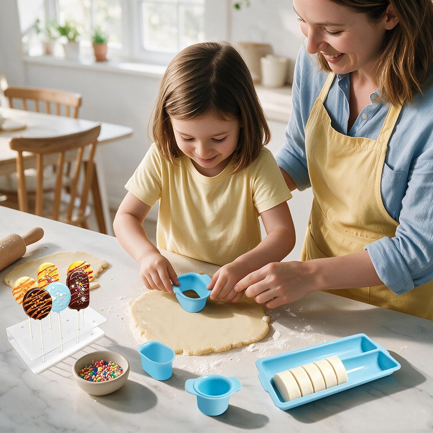 Cake Pop Mold Set with Tray, Round & Oval Cake Pop Cutter and Pusher, Blue
