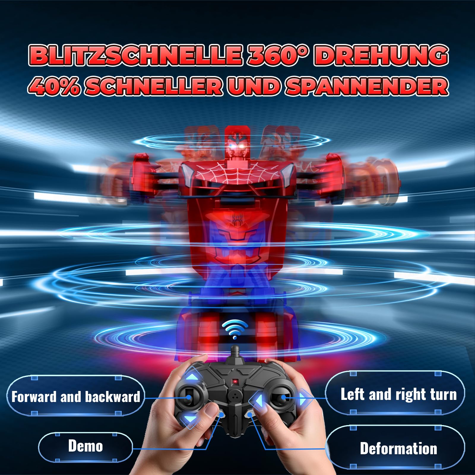 Ferngesteuertes Auto Transform mit LED-Augen & Unterbodenlicht, 2,4GHz Rc Auto & 360° Drehung Roboter, Spielzeug ab 3 4 5 6 7 8 9 Jahre Junge Geschenk Junge 3-12 Jahre Kleine Ostergeschenke Kinder