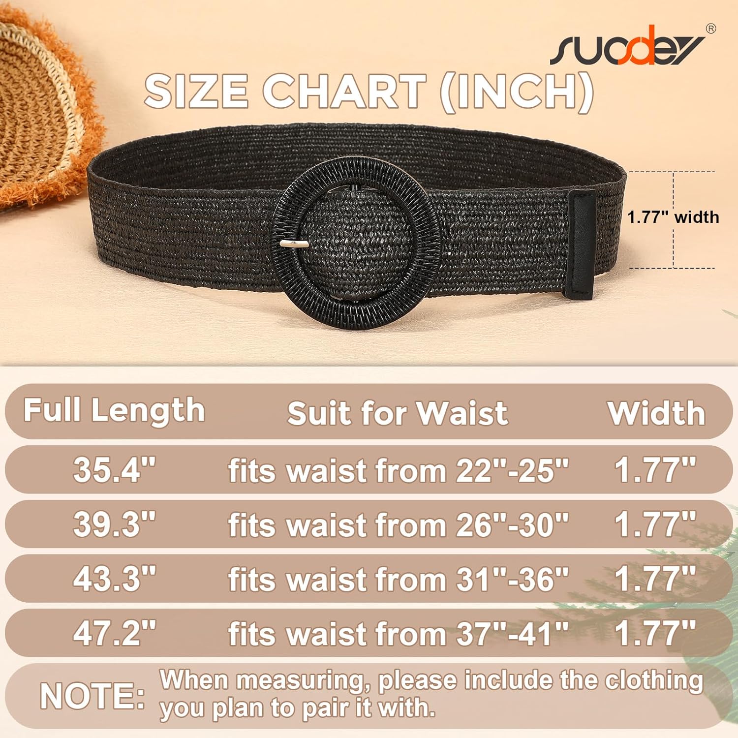 SUOSDEY Straw Woven stretchy Waist Belt for Women Dresses,Wide Boho Braided Elastic Belt with Round Buckle - Image 6