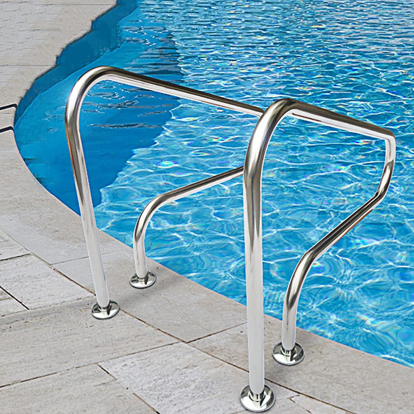 Pool Handrails Swimming Pool Handrail,Pool Railing, 304 Stainless Steel 250LBS Load Capacity Silver Rustproof Pool Handrail Humanized Swimming Pool Handrail with Blue Grip Cover (2 PCS