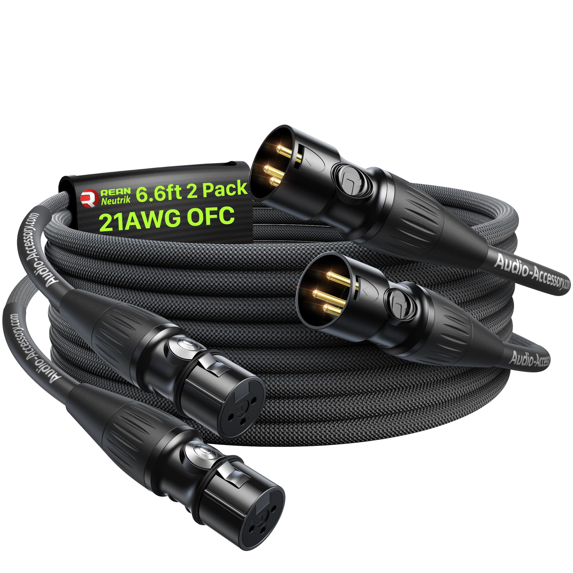 Cables XLR de 6.5 pies, 2 unidades, conectores Rean profesionales chapados en oro de Neutrik, cable de micrófono XLR trenzado de nailon reforzado con Kevlar, cable de micrófono, cable XLR blindado y