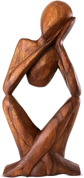 G6 Collection Wooden Handmade Abstract Sculpture Statue - Hand Carved Suar Wood Sleeping Man Figurine - Thinker Resting Male Gift - Modern Art Home Decor Accent for Shelf - 12 inch