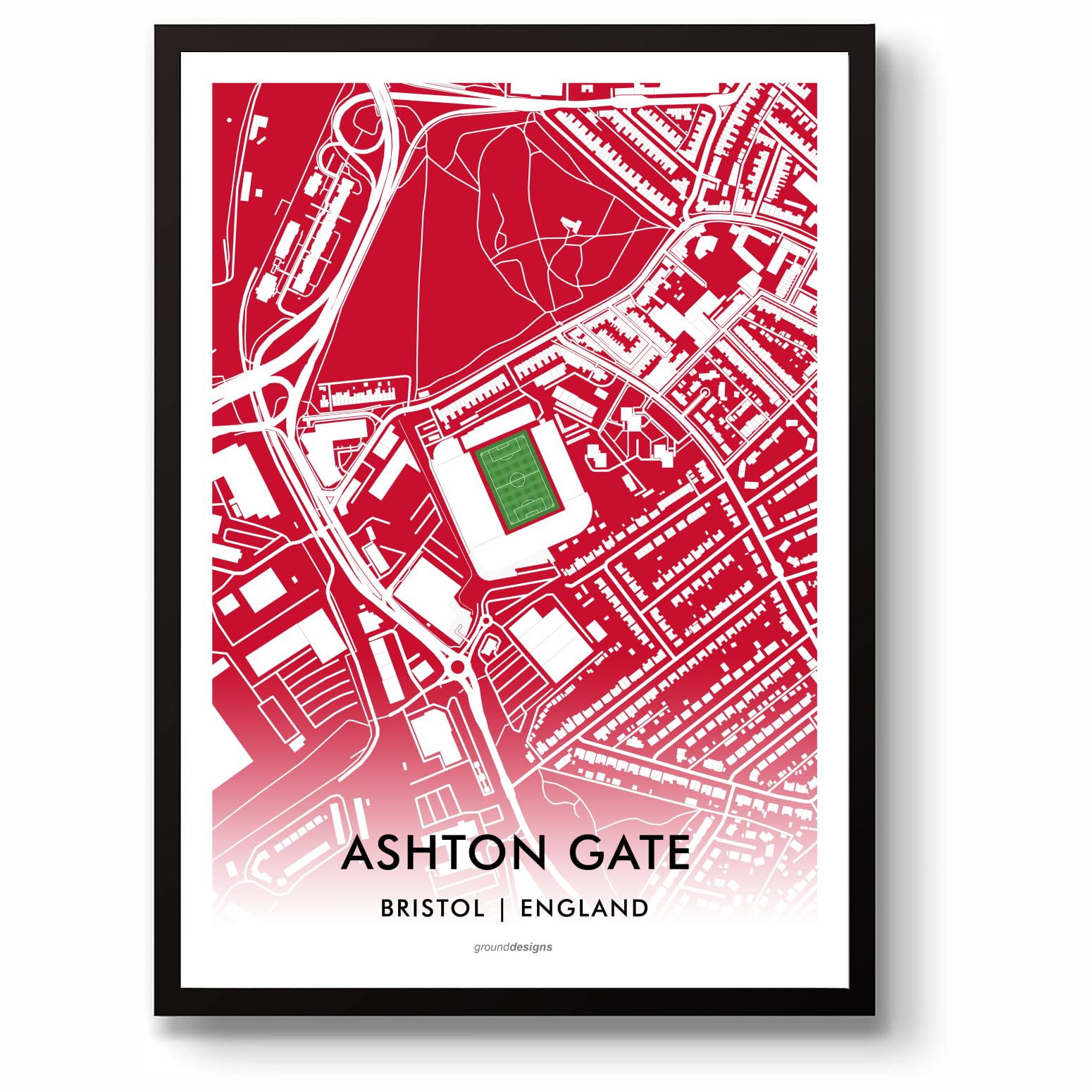 Grounddesigns Men's Red And White Bristol City Fc Football Gift Ashton Gate Stadium Art Map Unframed A3 Print Bcfc