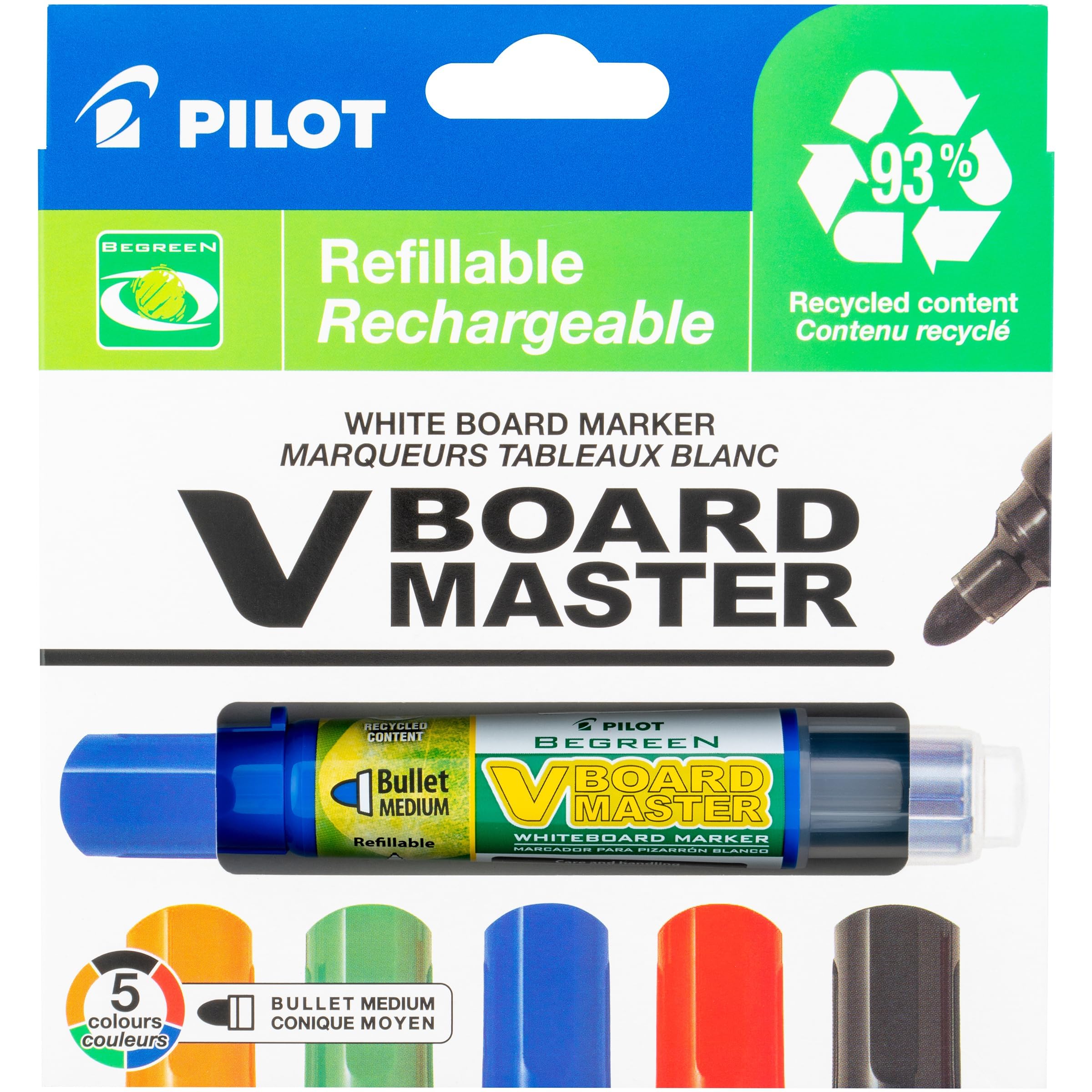 Pilot BeGreen V Board Master Whiteboard Markers, Bullet Point, 5-Pack, Assorted Colors (VBMM5001-P)