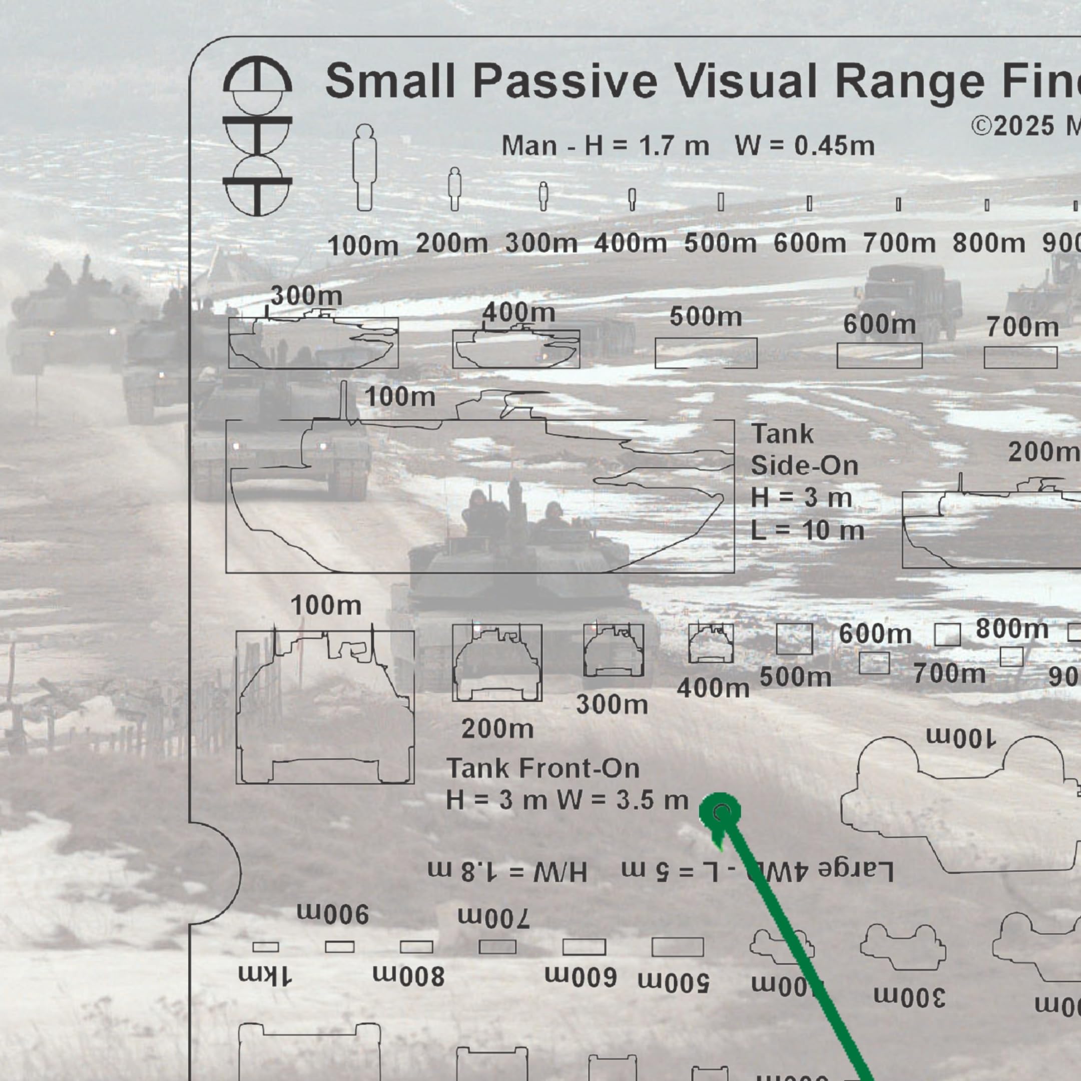 Passive Visual Range Finder Card, Compact Analog Rangefinder