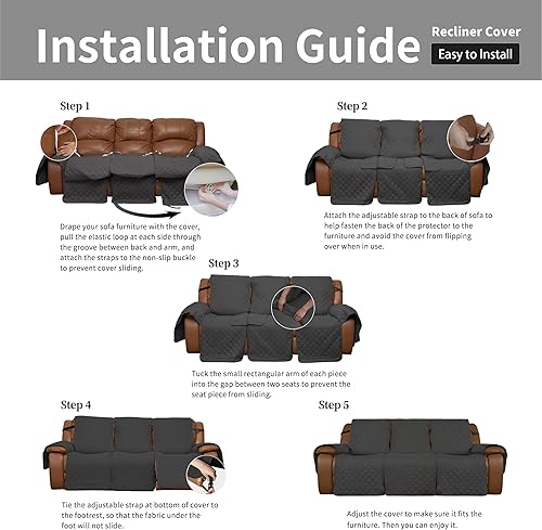 Miniatura 7 de Easy-Going Funda de sofá reclinable de gran tamaño, reversible para sillón reclinable de 3 asientos, funda de sofá dividida para cada asiento con