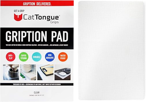 CatTongue Grips Non-Adhesive Anti-Slip Mat - Multi-Purpose Non-Slip Pad for Countertops, Desks, Tables & Workspaces - Ideal Desk Mat, Drawer Liner, Laptop Pad & More Clear, 8 x 12