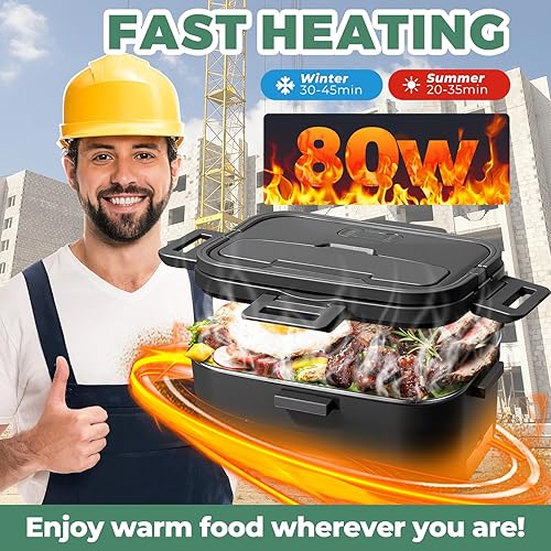Miniatura 2 de Fiambrera eléctrica para adultos lonchera calentada de 1.8L-80W, calentador de alimentos, interruptor de encendido y apagado 1224V110V, automóvil,