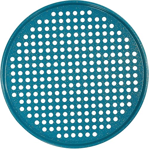 Miniatura 5 de casaWare Juego de 2 sartenes para pizza de 12 pulgadas, antiadherentes, con revestimiento de cerámica, (1) sólido, (1) perforado (granito azul)