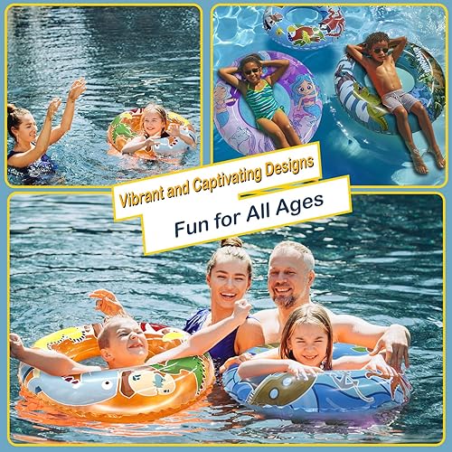 Miniatura 2 de Paquete de 4 flotadores inflables de piscina, tubos de piscina de 36 y 24 pulgadas para todas las edades, dinosaurio único, sirena, pirata