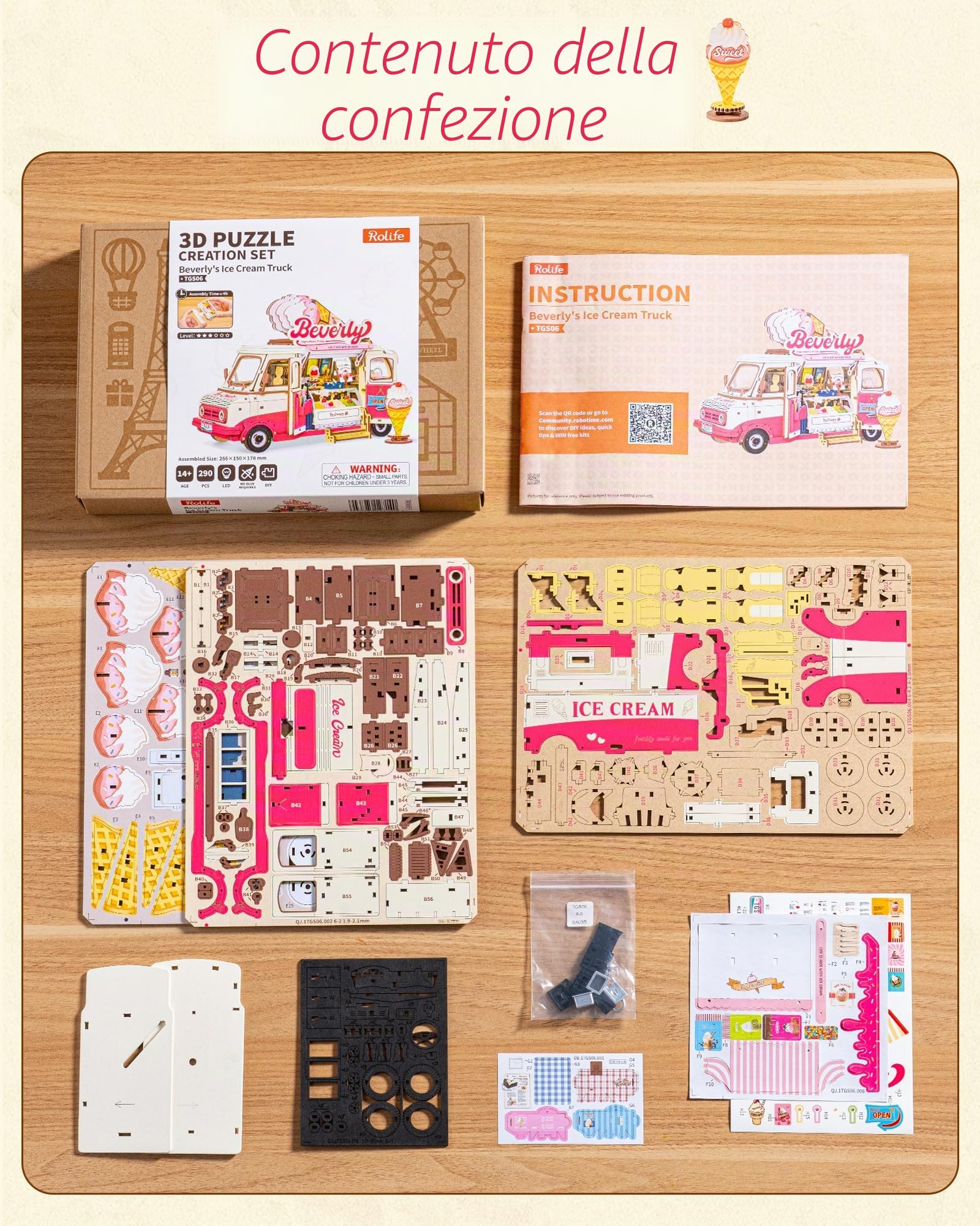 Rolife Puzzle 3D in Legno Kit di Modellismo per Adulti Modello di Casa in Miniatura Book Nook Decorazione della Casa Regalo di Compleanno per Adulti (Camion Gelati Beverly)