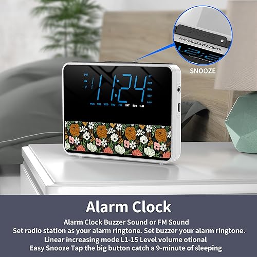 Miniatura 5 de Radio despertador Bluetooth V5.2 altavoz con sonido HD y graves, pantalla azul con atenuador automático, repetición, temporizador de sueño, volumen