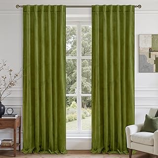 LAMIT Moss Green Velvet Blackout Curtains 84 Inch, Vintage Thermal Insul...