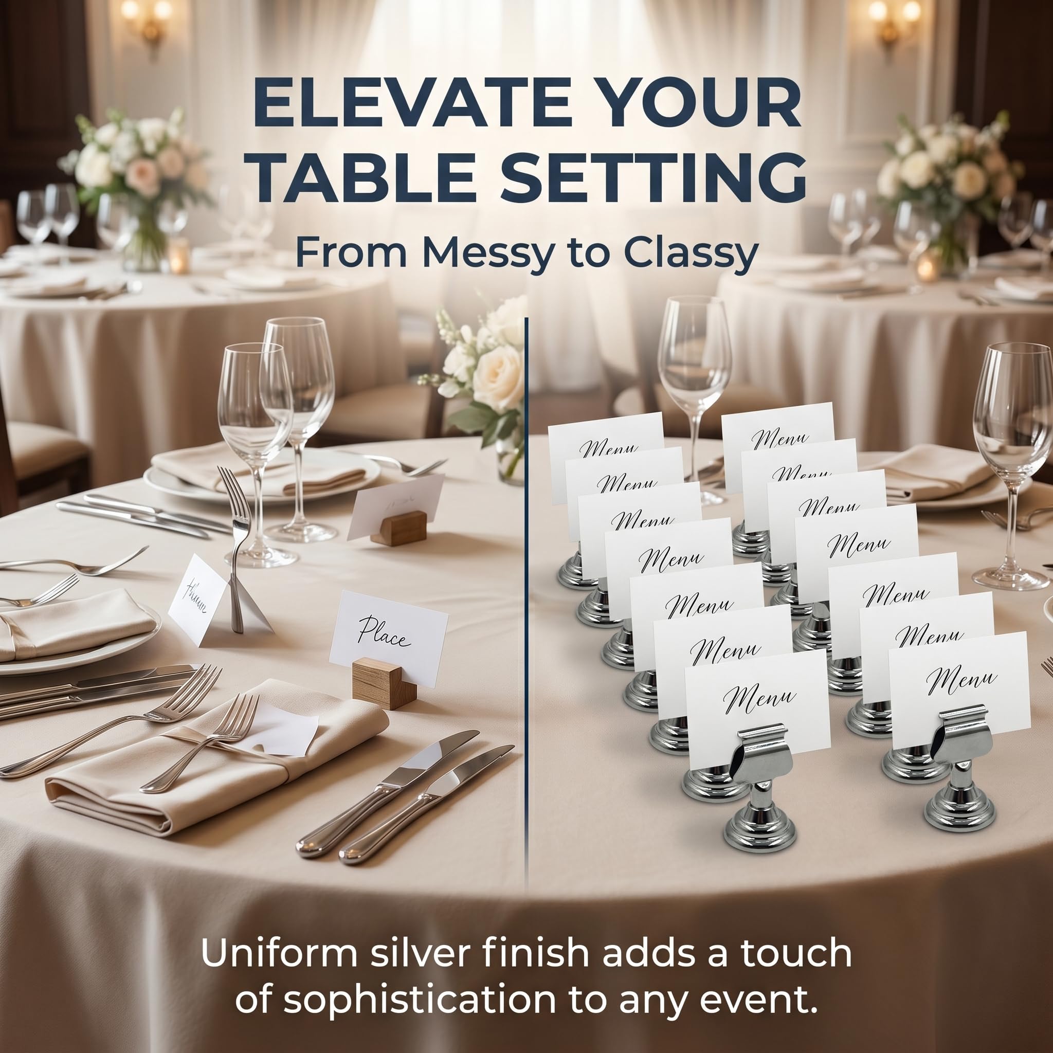 12 Piezas Soportes para Números de Mesa para Bodas, Portatarjetas Metálicos Plateados, Portanombres y Portafotos para Eventos, Bodas de Oro y Plata, Restaurantes y Fiestas
