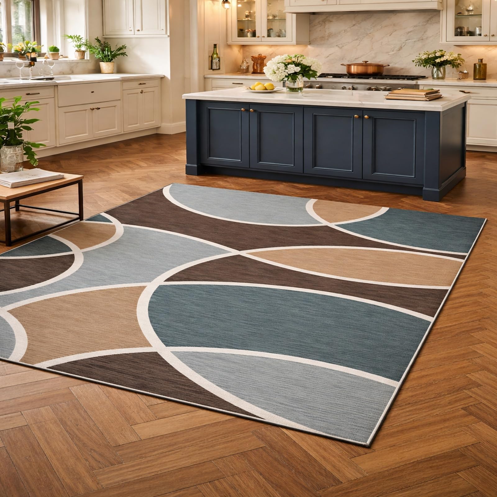 Tapis poil ras facile d'entretien pour grand salon moderne marron