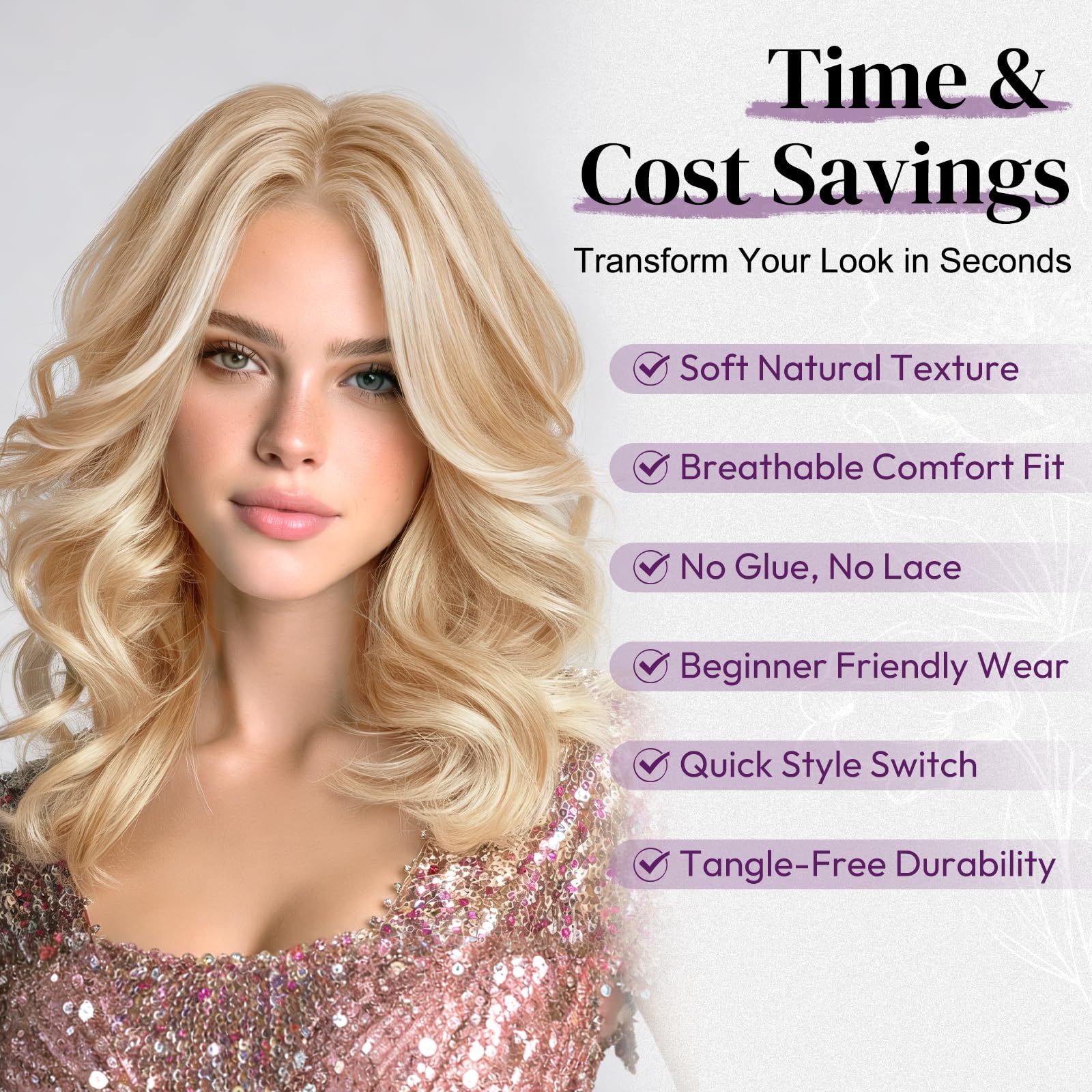 BARSDAR Kurze Gewellte Honigblond Perücke, Schulter Lange Blond Perücken für Frauen Kurze Lockere Wellen Layered Perücke mit Curtain Pony Weiche Synthetik Natürlich Aussehend Alltag Party