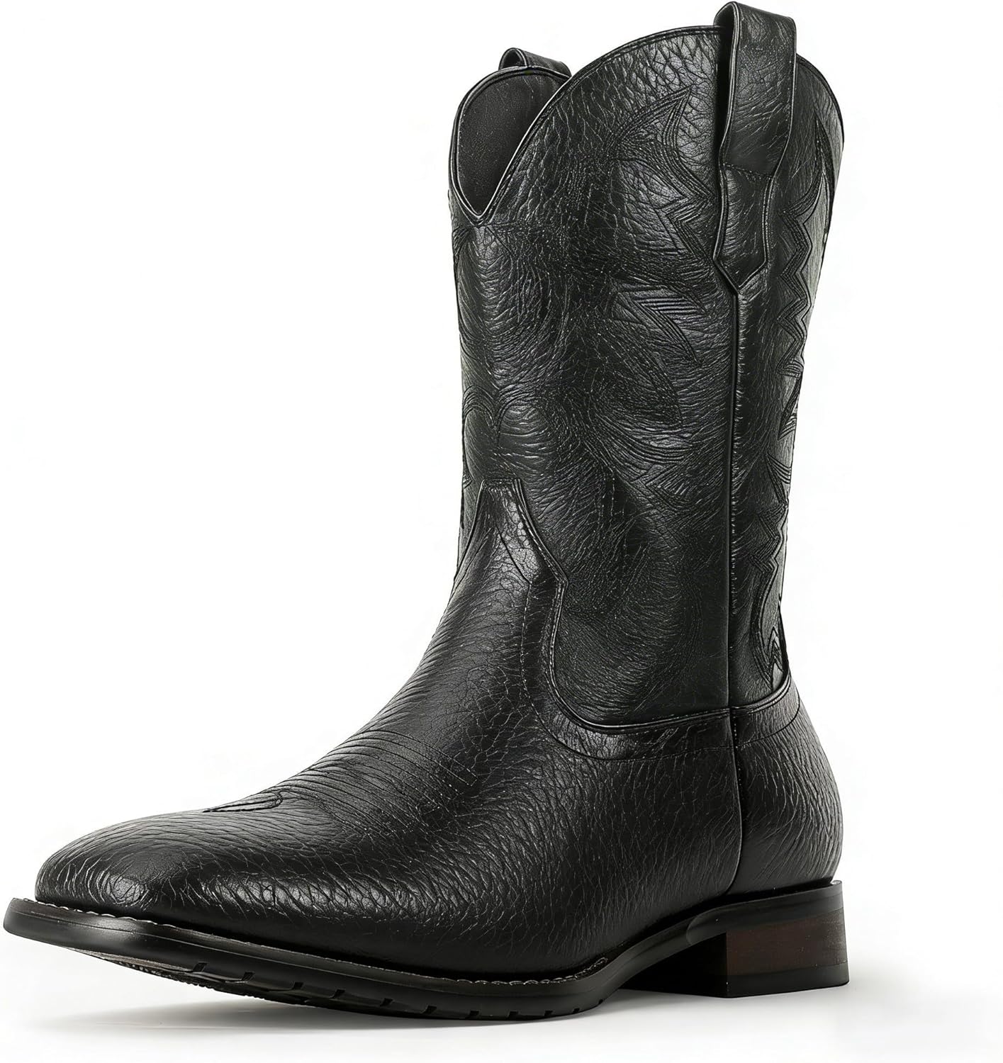 Mofri Cowboy Boots for Men Handmade Square Toe Western with Exquisite Embroidery Genuine Wood Grain Outsole Durable Slip-Resistant Country Boot fot Men Men' s Leather Western Boots