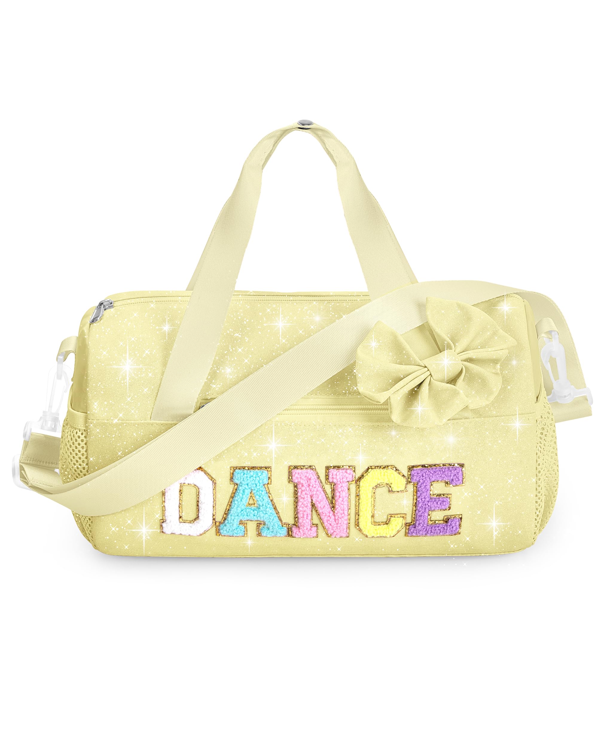 Glitter Dance Ballet Bag Small Cheer Duffle Travel Bag with Bow Decoration