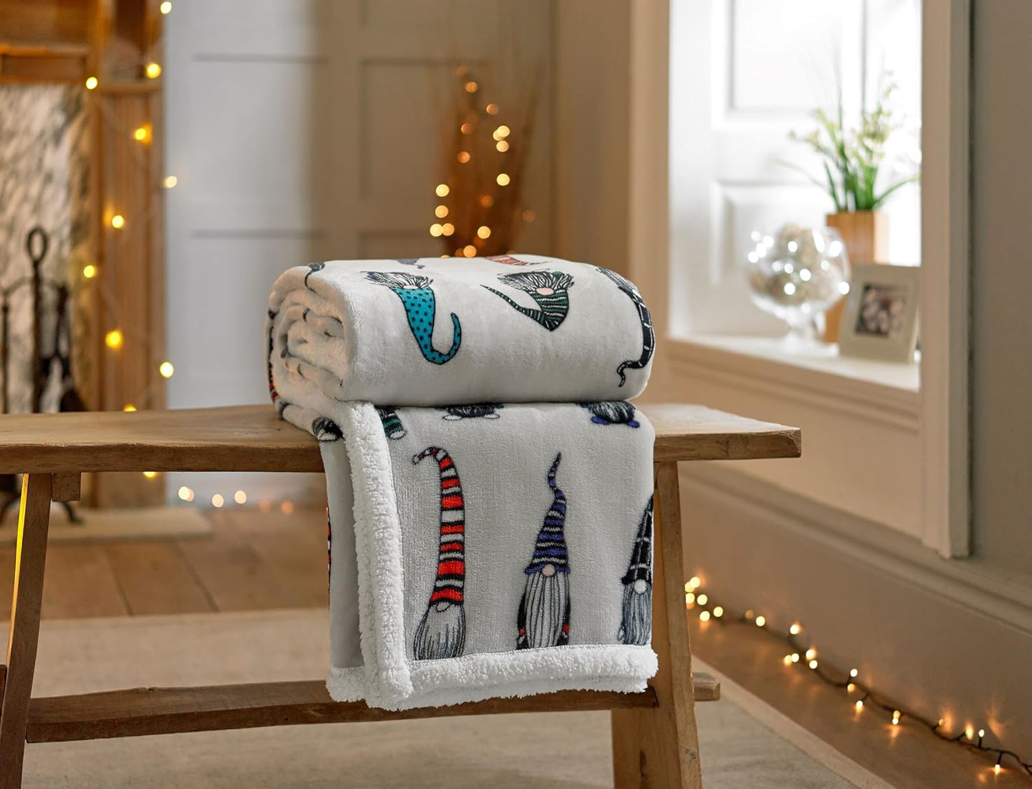 Deyongs Gonks Design Sherpa Reverse Supersoft Throw in Grey With Gonk Gnome Design in Multi