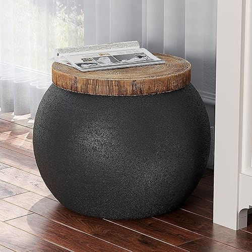 Miniatura 1 de Mesa auxiliar de tambor de hormigón, mesa auxiliar con escritorio de madera sintética, mesa auxiliar decorativa, taburete de plantas para decoración