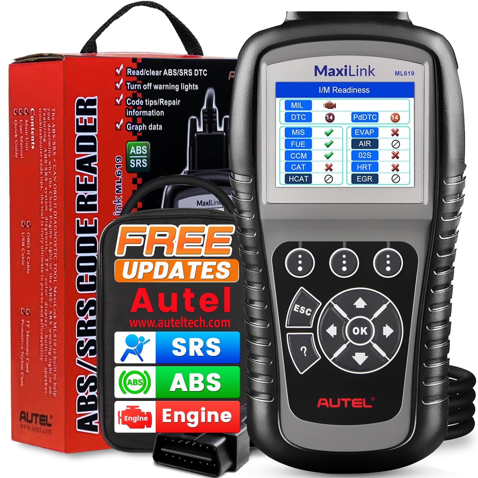 Autel Maxilink ML619 OBD2 Scanner, New Autel Scanner Upgraded Version of AL519/AL619, Code Reader with ABS SRS Diagnoses for Warning Light Turn Off (Including MIL), Graphs Data, 10 OBD2 Test Modes
