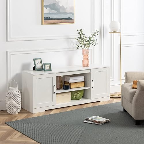 ZINUS Bennett TV Stand for TVs up to 65”, Farmhouse Style Entertainment Center, TV Stand with Storage, Living Room or Bedroom Furniture, White